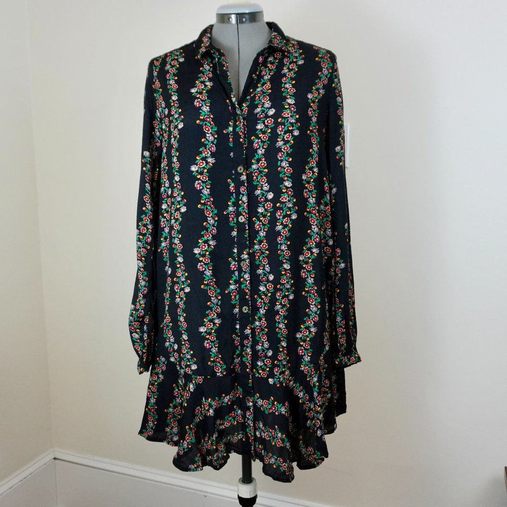Free People Dark Floral Shirt Dress - Picture 2 of 7
